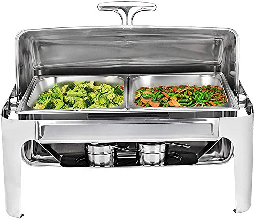 XDAWQP 9L Chafing Dish Buffet Set - Stainless Steel Roll-Top Chafer Warmers Fuel Holder and Lid for Buffet/Weddings/Parties/Banquets/Catering Events