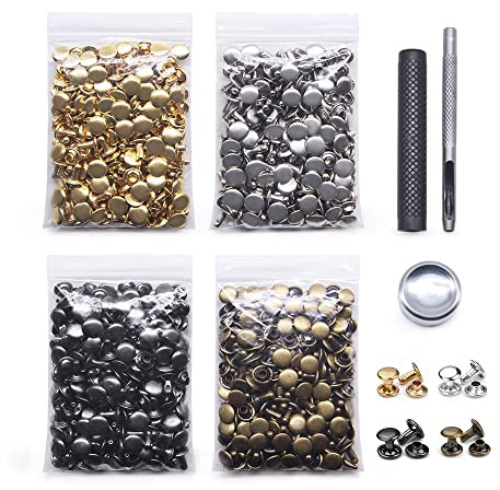 Jamsinmu 400pcs Leder Nieten 4 Farbe Doppelkopf-Nieten Stahlrohr Metall-Nieten für DIY Handwerk Leder Tasche Schuhe Gürtel Reparaturen Dekoration 5 * 8mm