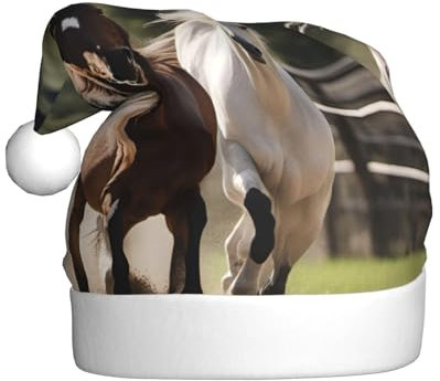 ERSDWRE Weihnachtsmütze mit drei laufenden Pferden, Weihnachtsmannmütze, Erwachsene, Weihnachtsmütze für Neujahr, festliche Party, Kopfschmuck, Zubehör