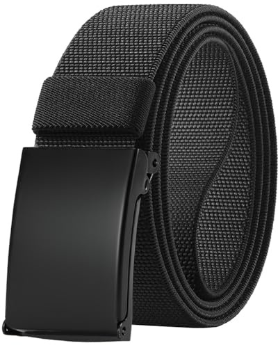 DOOPAI Canvas Web Belt with Stretch Flexibility, Elastic Belt Fit, Black Flip-Top Military Buckle - Adjustable, Cut to Fit for Casual and Outdoor Wear