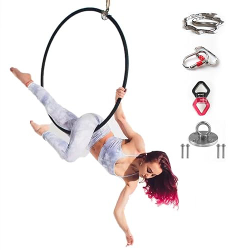 FFYUTING Aerial Hoop 85 cm/90 cm Aerial Ring Set Vollständig auf Festigkeit getestet 440 Pfund Einzelpunkt Zirkus Aerial Equipment Yoga Hoop mit Zubehör