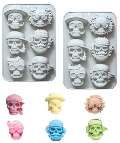 Fyfjur Totenkopf Silikonform, 2 Stück Totenkopf Schokoladenform, Silikon Schokoladenform, Totenkopf Eiswürfelform, Silikonform Halloween, Silikonform Schokolade für SüßIgkeiten, Eiswürfel, Gelee