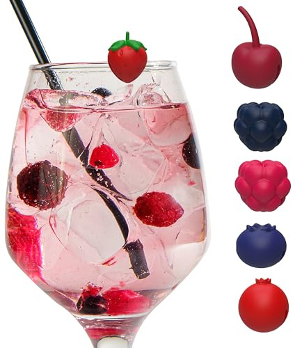 Winkee Wild Berry Glasmarker 6er Set Weinglasmarkierer aus Silikon | Wiederverwendbare Beeren-Drink-Marker für Wein- und Trinkgläser, farbenfrohes Party-Zubehör für Gäste