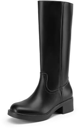 DREAM PAIRS Kniehohe Damenstiefel, bequemer, klobiger Blockabsatz, spitzer Zehenbereich, seitlicher Reißverschluss, Wildleder-Slouch-Reitstiefel,Size 38.5,Schwarz,DWUMKB2539