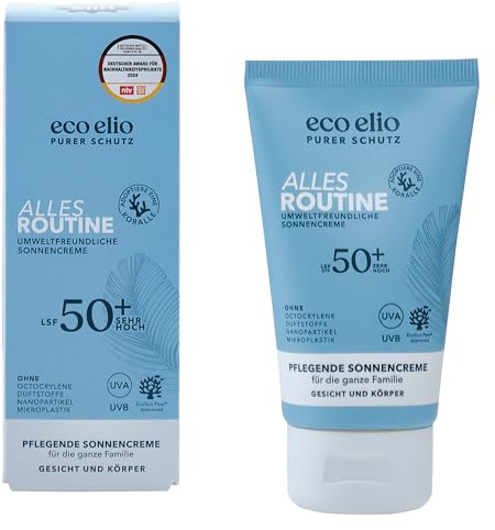 Eco Elio LSF 50+ Nachhaltige Sonnencreme Alles Routine - 75ml ohne Octocrylene und Mikroplastik