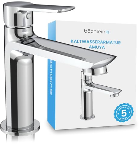 Bächlein Kaltwasserarmatur Amuya in modernem Design, Bad Wasserhahn für Kaltwasser mit langlebiger Keramikkartusche und Montage-Set, Kaltwasserhahn Chrom