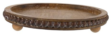 COLLBATH Plateau Bois Vintage Rond pour Service De Thé Et Décor Plat Bois pour Maison Et Café Support Élégant avec Base Arrondie pour Et Rangement
