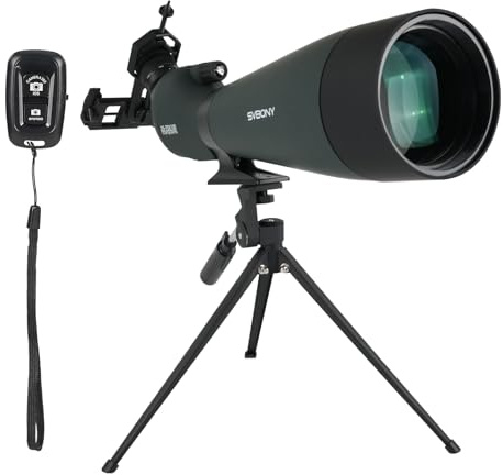 SVBONY SV28 100mm Angled Spotting Scope with SA411 Remote Shutter, 25-75x Spotter Scope with Tripod for Long Range Viewing, FMC HD Optics with Soft Carrying Case & Phone Adapter, Scopes for Shooting