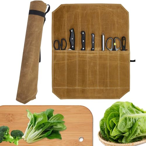 YouYuer Messertasche, 7 Steckplätze Kochmesser Rolle, Tragbare Kochmesser Tasche, Messerrolle für Messer Löffel Camping Wandern