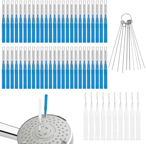 lasuroa 50pcs Nettoyant Pommeau de Douche, 2 Styles avec 10 Aiguilles de Débouchage Multi-Tailles pour Les Petits Espaces (Bleu)