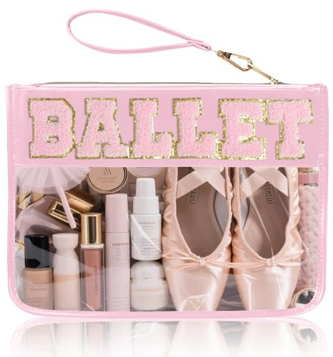 Siwara Snack Bags Clear Pouch Travel Makeup Bag Chenille Letter Bags for Zipper Pouch Clear Cosmetic Clearly Tote Bag Makeup Travel Bags for Women (PINK-BALLET)