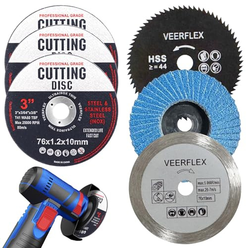 Flap Discs, 6Pcs Thin Stainless Steel Cutting Discs, 76 x 1.2 x 10mm Metal Slitting Discses Angle Grinder Wheel Set for Cutting Metal Stone Wood Plastic Grinding