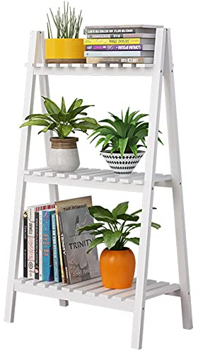 Scaffale a scala in legno a 3 ripiani, versatile libreria e scarpiera, design moderno a doghe in bianco/naturale/finitura anticata, soluzione salvaspazio (50,8 x 28 x 89 cm)