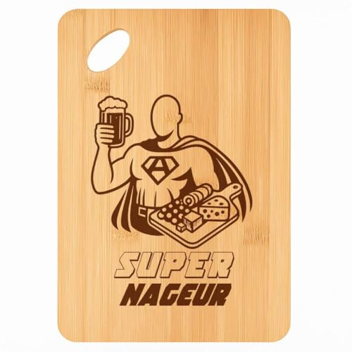 Planche à découper Super Nageur - Plateau Apéro en Bambou Cadeau Gravé Collègue Homme Métier Cuisine Barbecue