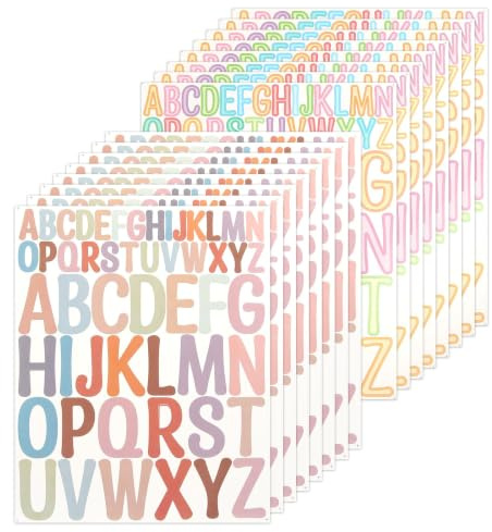 16 Blatt Buchstaben Aufkleber, 832 Stück Bunt Klebebuchstaben Selbstklebendes Vinyl Buchstaben Sticker, Klebebuchstaben Aufkleber für Postfach Schilder Adressnummer DIY Scrapbooking