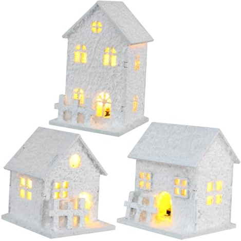 DIKACA 3pezzi Casette Di Legno Natalizie Luminose Decorazioni Per Albero Di Natale Casa in Legno Decorativa Per Festa Decorazioni Da Scrivania