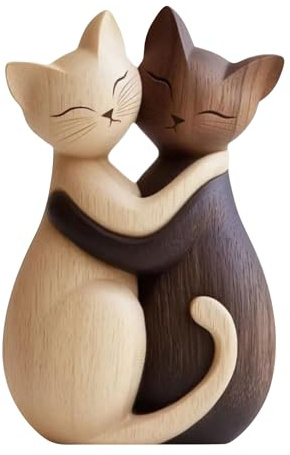 LunarCharm Sculpture en Bois de Chatons – Décoration de Bureau Plate 2D avec câlin, décoration Chat, décoration pour Maison et Bureau, Cadeau Unique pour Amoureux des Chats