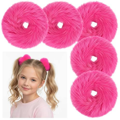 6 stycken pannband poms hårsnodd scrunchie ros röd tjock elastisk fuzzy hårband damer pom pom pannband plysch repband päls scrunchies för kvinnor flickor