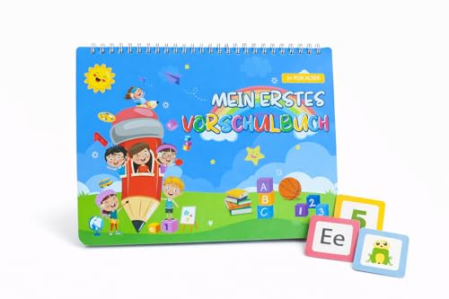 DARISHA Vorschulbuch für Kinder ab 3 Jahren – Interaktives Lernbuch mit abnehmbaren Elementen – Farben, Zahlen & Alphabet Lernen – Aktivitätsbuch mit Aufbewahrungstasche für Kindergarten und Zuhause.