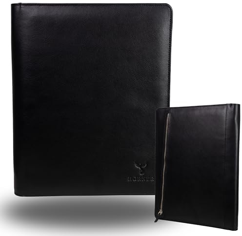 HÖRNER PARIS Konferenzmappe – vollnarbiges Rindsleder, gepolstertes Tabletfach 12, herausnehmbarer DIN-A4-Ringhalter & Blockhalter, viele Fächer, umlaufender Reißverschluss, 35×28×3 cm, Geschenkbox