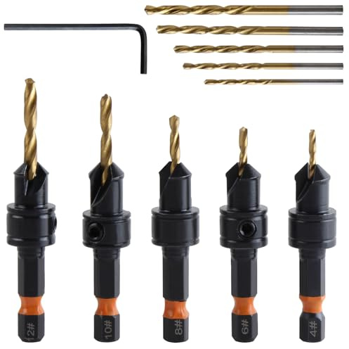 KEWAYO Countersink Drill Bit Set, 11 PCS with Adjustable Holder for #4, #6, #8, #10, #12 Screws in Wood, Plastic, Composite Panels