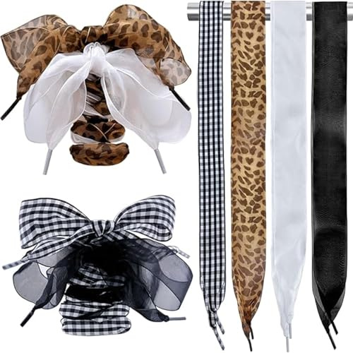 Floruvia 4 Paia di Lacci in Raso, Morbidi Nastri per Scarpe 120cm, Decorazione per Scarpe da Ginnastica Donna Ragazza, Accessori Luccicanti, Regalo Sneaker