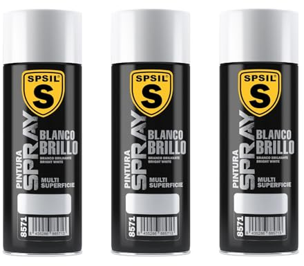 SPSIL Pintura Spray Secado Rápido Blanco Brillo(pack of 3) 400ml, Pintura Profesional Interior Exterior, Aplicación Fácil en Madera Plástico,DIY Decoración Muebles Automóviles