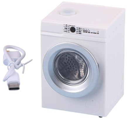 1/12 Scale Miniature Washing Machine Toy - Realistic Dollhouse Furniture Accessory with USB Power, White