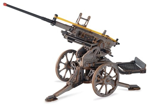ROKR Anti-Aircraft Gun Mechanical Model Gun Kit, 3D Wooden Puzzles for Adults, DIY Rubber Band Guns Toy, DIY Building Model Kits
