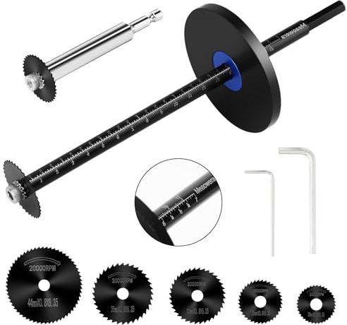 PVC Pipe Internal Cutter Set – 360° Rotating Cutting Tool with 7 Scale Adjustable Depth Gauge Guide, 5pcs Saw Tooth Blades with 0.315 Hex Key Shaft, Plumbing Internal Plastic Pipe Cutter Set (Black)