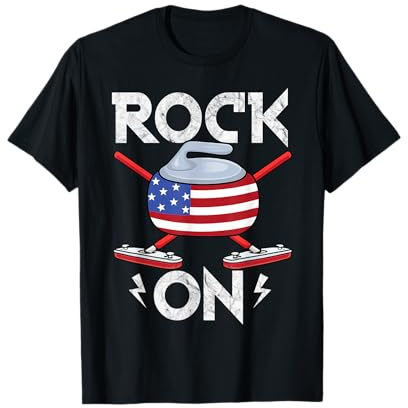 Winter Ice Sports US Curler Broom American Flag Curling Fan T-Shirt