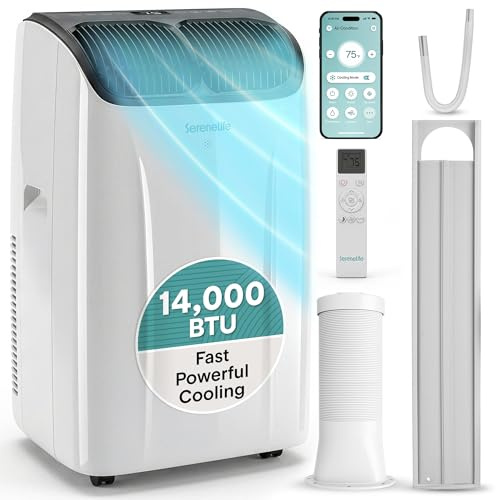 SereneLife Portable Air Conditioner 14000 BTU Air Conditioning Unit, Portable AC with Dehumidifier, Follow Me Function, Sleep Mode & Window Kit