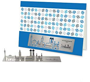 Skulpo Edelstahl Pop Up Grußkarte - München Skyline - Geschenk München Souvenir München Deko