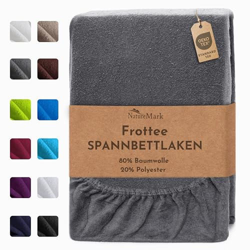 NatureMark Frottee Spannbettlaken – Weich und atmungsaktiv, hautfreundlich, praktisch & pflegeleicht, langlebig und strapazierfähig, 80% Baumwolle & 20% Polyester, 180x200-200x200 cm, Anthrazit Grau