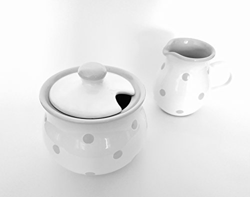 Ceramica Set zuccheriera e lattiera Bianco con pois handbemalten pastello Grau