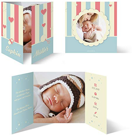 10 x Geburt Danksagungskarten Geburtskarten individuell mit Foto und Text für Mädchen und Jungen - Fröhlichkeit