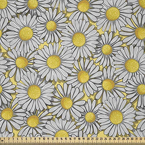 ABAKUHAUS Gänseblümchen Stoff als Meterware, Überlappten Blütenblätter drucken, Microfaser Stoff für Dekoratives Basteln, 1M (230x100cm),Gelb und Hellgrau