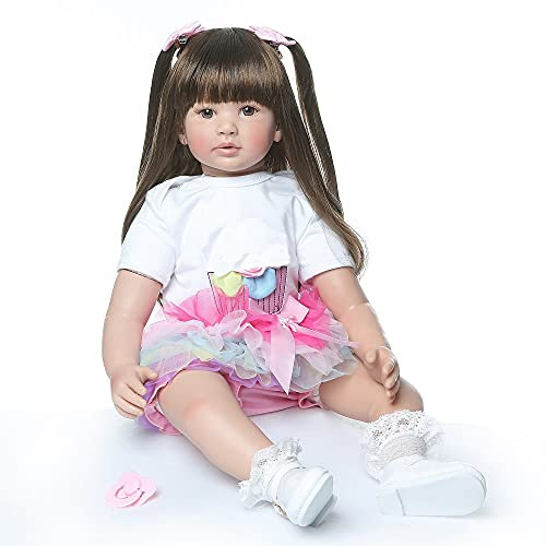 iCradle Reborn Dolls 24 Süss Weiche Silikon Vinyl Realistische EIN echtes Baby Reborn Babypuppen Mädchen Kleinkind Reborn Baby Doll Magnetisch Mund Long Hair