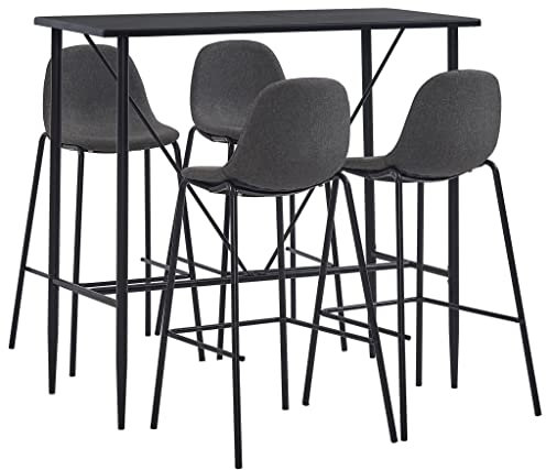 vidaXL Bar Set 5-TLG. Tresen Bartisch Barstuhl Bistrotisch Stehtisch Tresentisch Bartresen Küchenbar Küchentisch Tisch 4 Barhocker Stoff Dunkelgrau