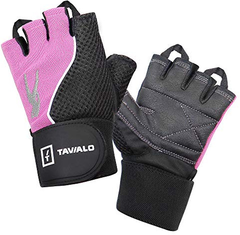 TAVIALO Fitnesshandschuhe Damen mit Leder - Trainingshandschuhe S M | Anti-Rutsch Gym Handschuhe für Kraftsport Gewichtheben | Handgelenkstütze