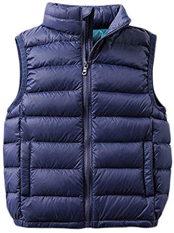 SK Studio Daunenweste Kinder Mädchen Jungen Winter Leicht Steppweste Ärmellos Down Jacket Winterjacke Reißverschluss Outwear Navy blau, 9-10 Jahre