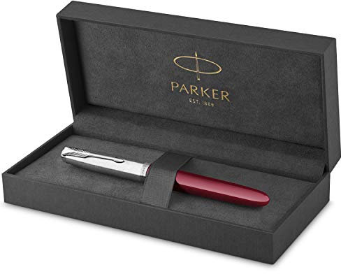 Parker 51 Fountain Pen | Burgundy Barrel with Chrome Trim | Fine Nib with Black Ink Cartridge | Gift Box