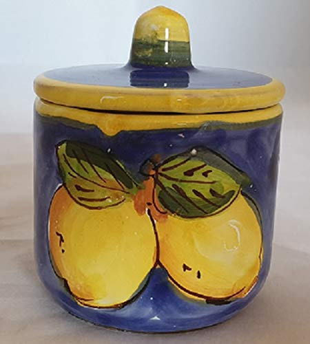 BARATTOLO ZUCCHERIERA IN CERAMICA DI VIETRI DIPINTA A MANO ALTEZZA CM. 7, DIAMETRO CM. 8 PORTA SALE SPEZIE ARREDO TAVOLA COSTIERA AMALFITANA MADE IN ITALY