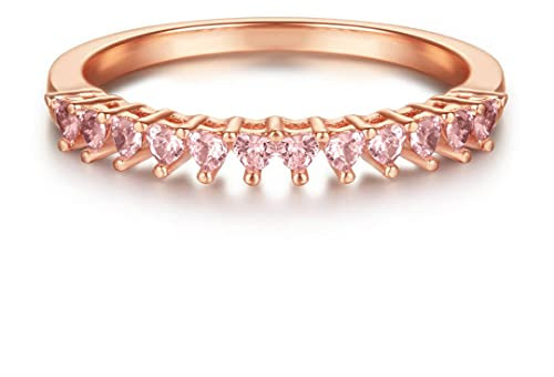 925 Sterling Silber Ring mit Herzform in Rosegold für Damen, Frauen und Mädchen I Damenring Schmuck mit Herzen in Rosa I Ringe mit Stein aus Echtsilber als Herz (Rose, 58)