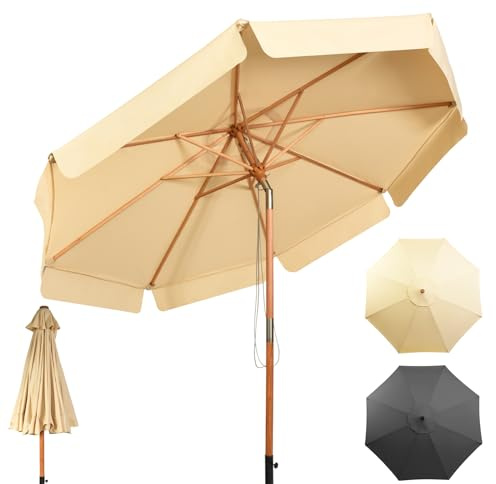 GIANTEX 3 m Sonnenschirm für den Außenbereich, 2 in 1, neigbar und zusammenklappbar, mit 8 Rippen, 48 mm Mast, mit Sonnendach für Regen und Sonne, in 2 Farben erhältlich