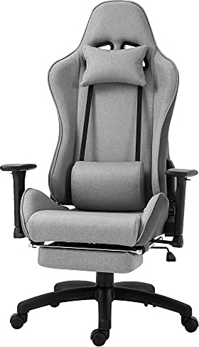 Vinsetto Bürostuhl Computerstuhl Drehstuhl mit abnehmbarem Kopf- und Lendenkissen Wippenfunktion ergonomischer Schreibtischstuhl drehbar höhenverstellbar mit Fußstütze PP Grau 73x57x127-135 cm