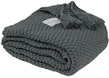 Strickdecke mit Fransen, Warm und Weich Tagesdecke Wolldecke Büro-Klimadecke Schaldecke Nordisch Sofadecke, Schal Decke Weiche Überwürfe für Sofa Bett Überwurf Decken (Grau)