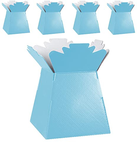 Lot de 5 boîtes pour bouquet de fleurs, emballage cadeau, vase - Support pour fleurs, bouquets, plantes, bonbons - Décoration pour mariage, anniversaire, arrangement floral - Bleu layette