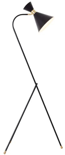 Lightbox 1 flammige Stehlampe - Stehleuchte mit schwenkbarem Kopf und Fußschalter - Metall Schwarzmatt/Messing gebürstet - 1,6m Höhe