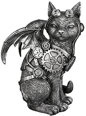 Brillibrum Design Figur Steampunk Katzenfigur Deko Firgur Mechanical Skulptur geflügelte Katze Zahnrad Dekoration Industrial Steam Punk Kunst Figur (Katze/Variante 9)